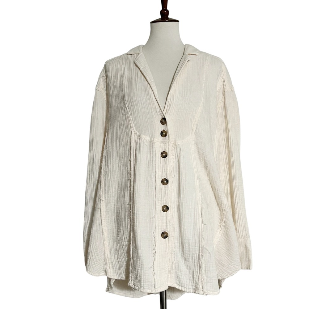 Free‎ People Ivory All About the Feels Gauze Button Down Front Top Tunic Size M